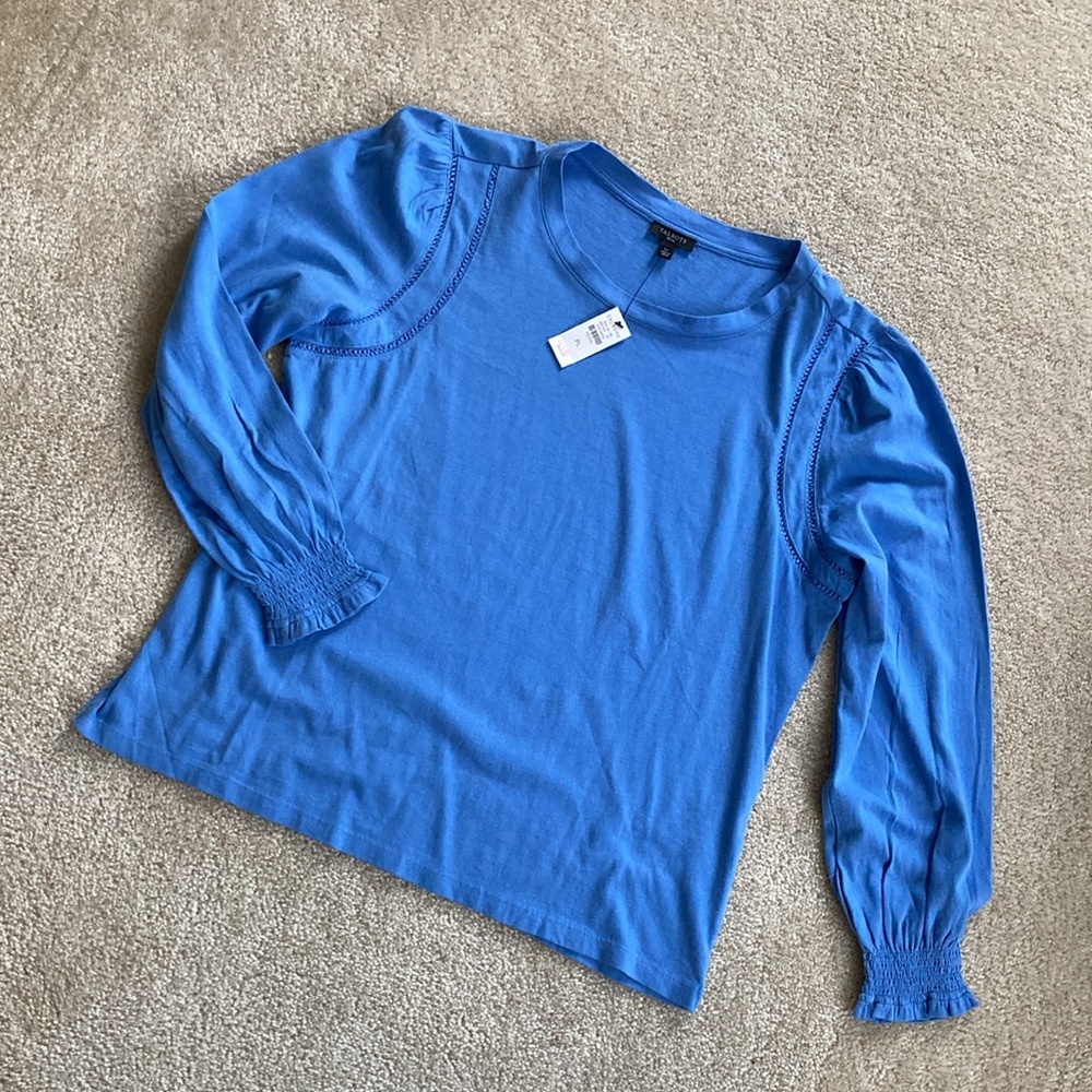 NWT Talbots blue cotton Lattice-Trim L/S tee